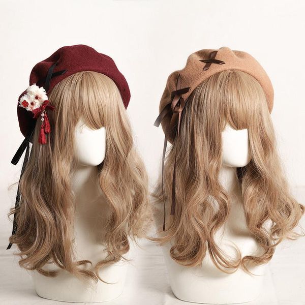 

berets beret all-match autumn and winter women's cute bear bow japanese hat women, Blue;gray