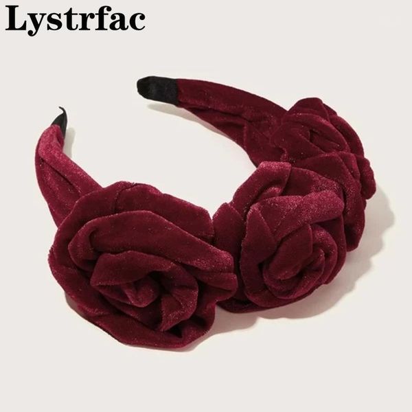 

lystrfac flower decor velvet headband for women wild vintage hair hoop red black hairband bezel headpieces accessories1