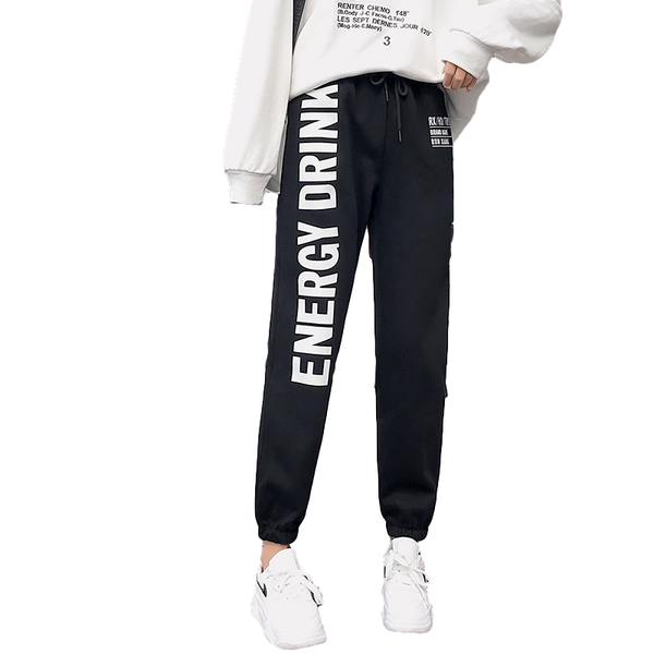 

sweatpants women thin loose street casual jogging letters printed trendy solid color sports elastic waist cozy athletic pants women's &, Black;white