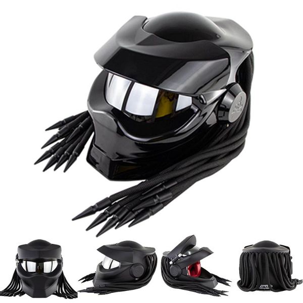 

cool helmet dot approved men retro moto custom full face motorcycle helmets black braid casco ece