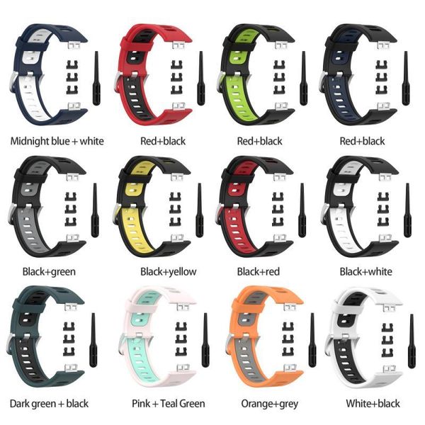

watch bands one-piece dual color metal buckle replacement bracelet strap with disassembly tool silicone sport wristband for huawei fit, Black;brown