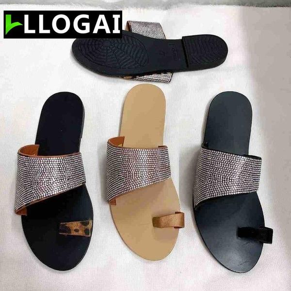 

summer fashion women shoes rhinestone open-toed sandals outdoor beach flat bottom roman style slippers, Black
