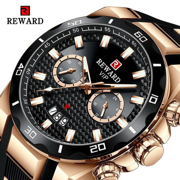 

wristwatches reward sport series men's quartz watch woven shape dial calendar display black silicone band rose gold stainless steel cas, Slivery;brown