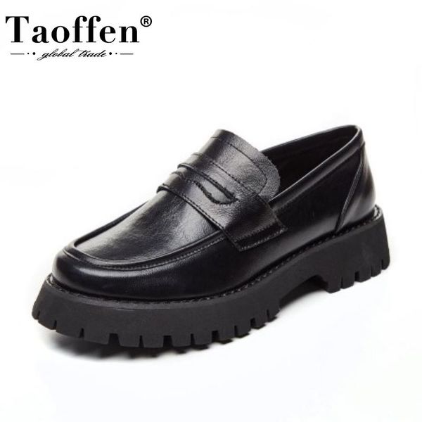 

dress shoes taoffen women real leather pumps round toe thick bottom slip on lafers classic ladies footwear spring size 34-41, Black