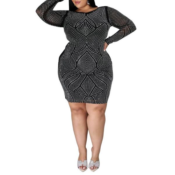

casual dresses autumn spring lady plus size dress long sleeve sequins bodycon woman's mini black large female 4xl 5xl d30, Black;gray