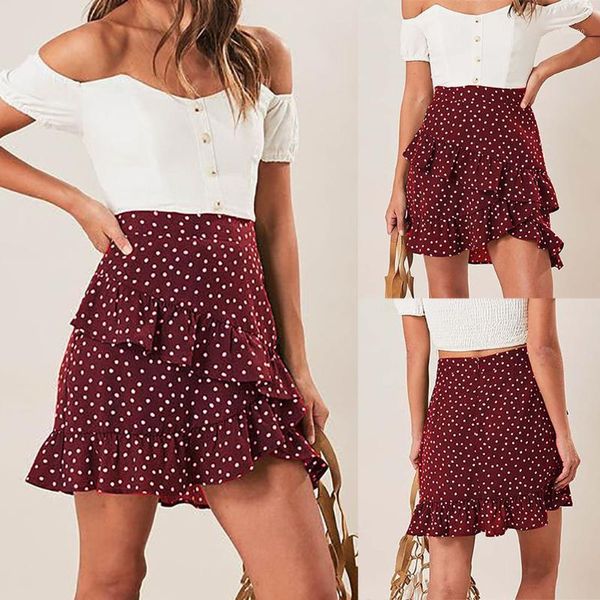 

skirts ruffles sweet summer beachwear dots lace-up pencil fashion mini skirt faldas cortas de moda #33, Black