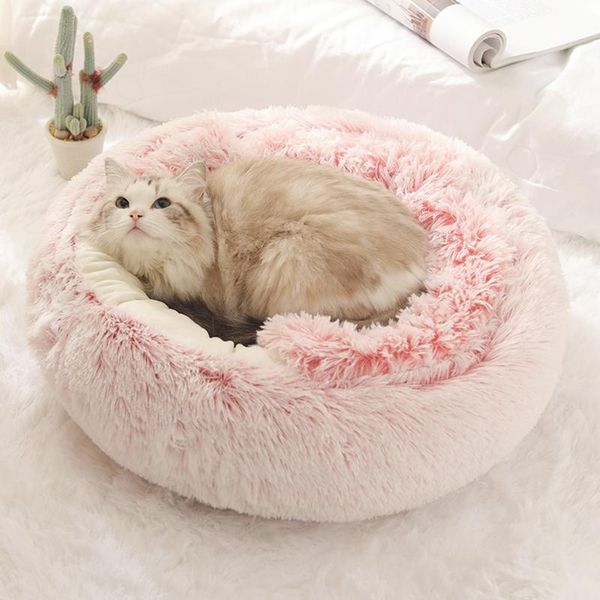 

cat beds & furniture 2-in-1 round plush pet dog sofa bed winter warm small sleeping nest cute fluffy soft non slip bottom
