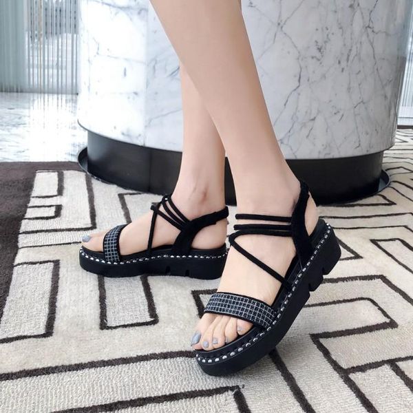 

oversized high heels sandals women shoes woman summer ladies baitie slender and thick-soled casual, Black