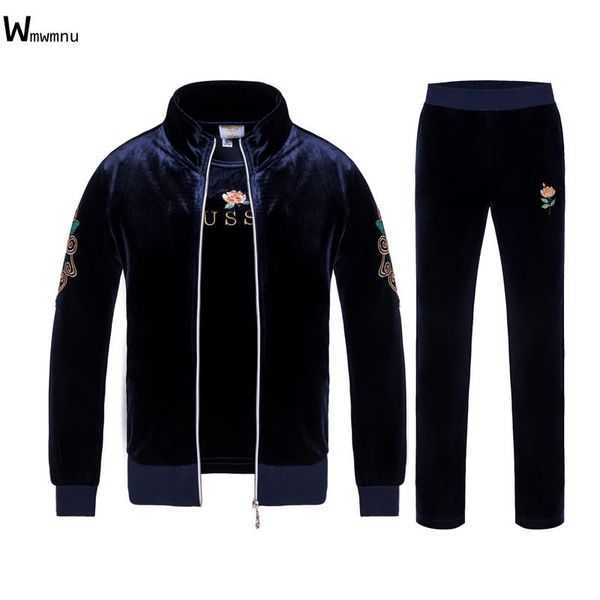 

Women's Two Piece Pants Oversized Velvet Three Set Women Casual Mom's Plus Size Velour Tracksuits Trendy Embroidery Loose Sportswear Jog, White