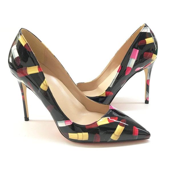 

dress shoes fashion 12cm women'slipstick pattern high heels painted highwedding mouth shallow pointed safflower 10cm 8cm 44 45, Black