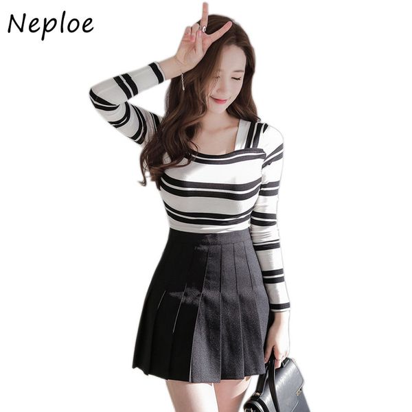 

neploe high waist hip slim pleat skirt women spring summer outwear solid jupe femme preppy style faldas mujer 210510, Black