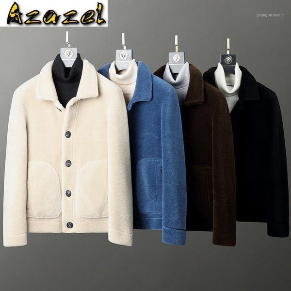 

men's leather & faux azazel short wool coat autumn winter men shearling jacket mens coats overcoat thick casual jackets kaban erkek 181, Black
