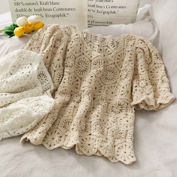 

women's sweaters short-sleeved lace pullover women's knitted summer korean round neck wild hollow crochet temperament sweet ojqk, White;black