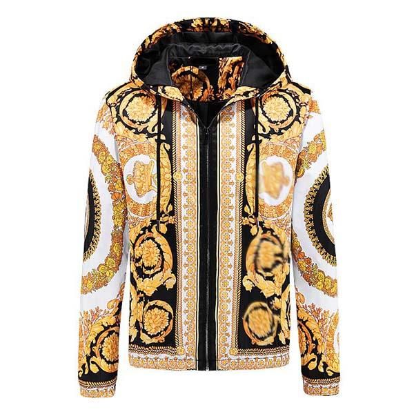 

21 men's jackets european luxury classical aristocratic style hoodie fashion printing outerwear casual zipper windbreaker, Black;brown