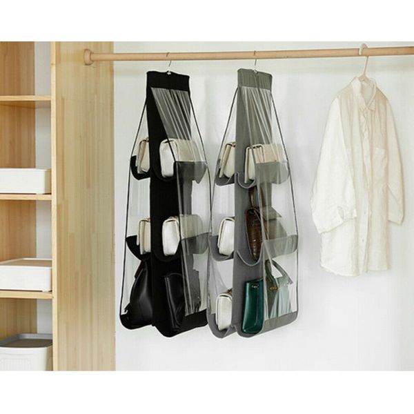 

pockets folding hanging handbag purse storage home organizer large clear holder anti-dust rack hook hanger boxes & bins