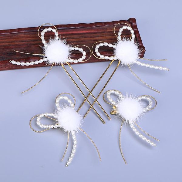 

hair clips & barrettes hanfu hairball hairpin pearl antique children's lovely pair clip, Golden;silver