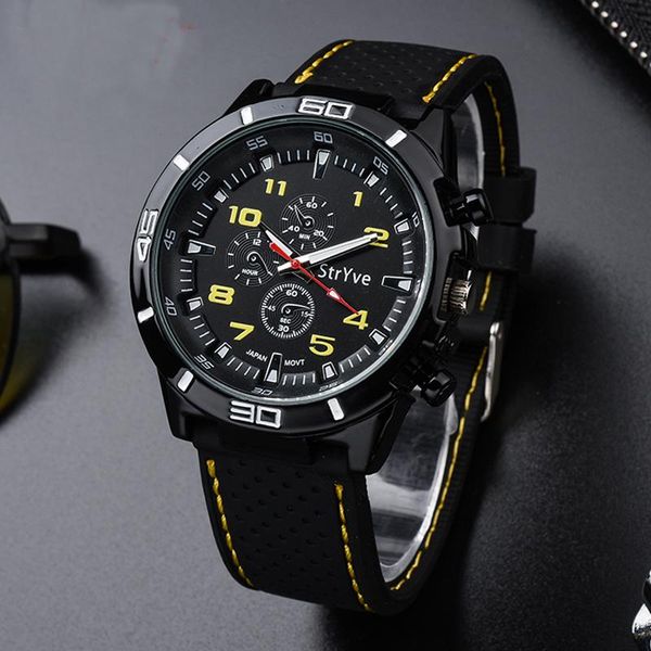 

wristwatches relogio masculino stryve brand military speed racing design black silicone strap japan imported movement quartz sport men watch, Slivery;brown