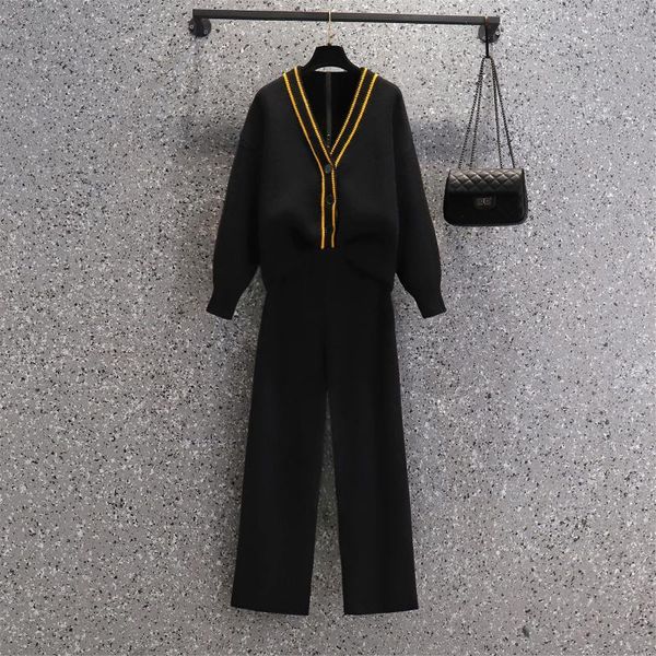 

women's two piece pants plus size elegant women 2pce set embroidery knit cardigan +wide leg sports suit lady casual soft sportswear tra, White