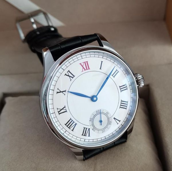 

44 mm no mechanical hand wind men's watch white iron curtain blue mineral glass/sapphire meeuw st3621 movement g034, Slivery;brown