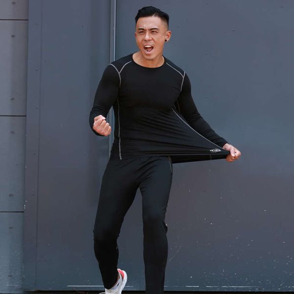 

training tracksuits gym men's running sports spring autumn equipment long sleeve tights two piece quick drying and breathable suit, Gray