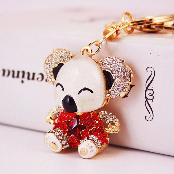 

keychains rhinestone-crystal creative star-koalas keychain pendant car key holder cute animal-koala chain female charm, Silver