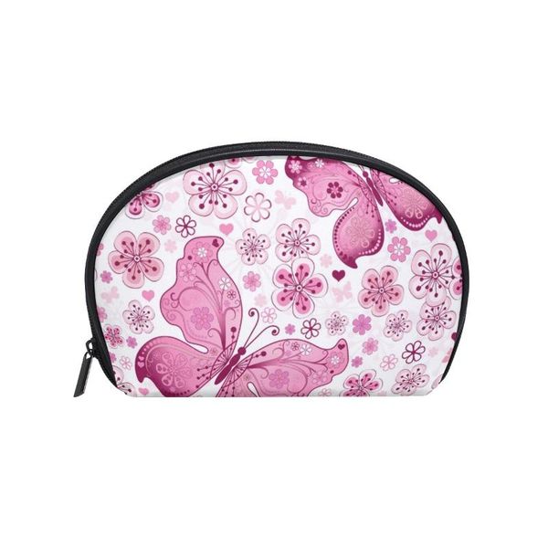 

fengju multifuncition shell cosmetic bag purse half moon hanging travel toiletry pouch for girls woman spring floral butterfly bags & cases