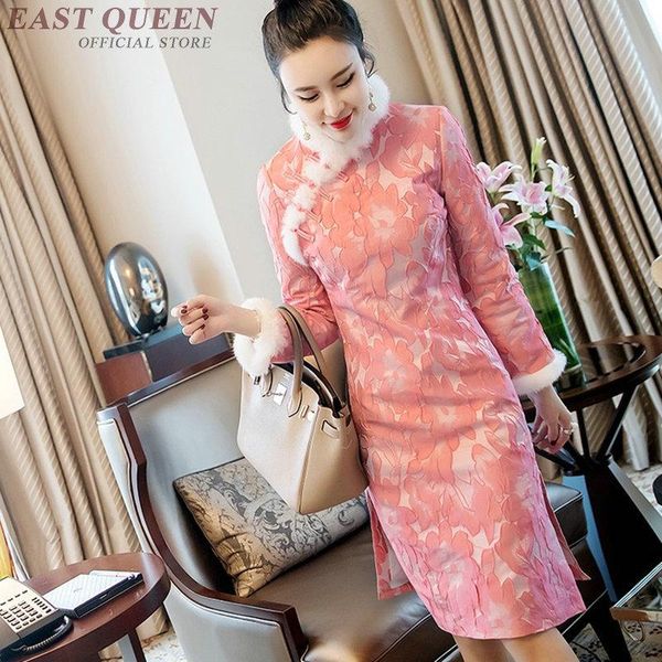 

thick winter women traditional cheongsam qipao dress full sleeve tunic slim embroidered print oriental 3177 f ethnic clothing, Red