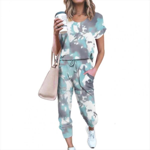 

tracksuit tie dye loose sports womenpant suit short sleeve t shirt drawstring pants outfit for spring summer sportswear, White