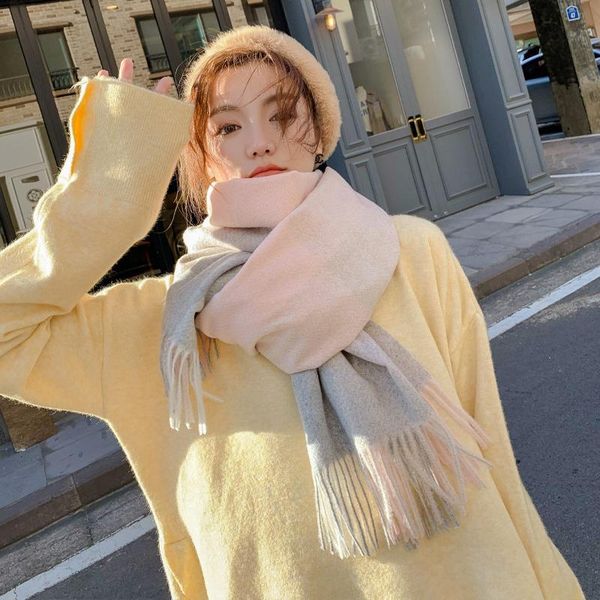 

hats, scarves & gloves sets korean fashion color plaid wool scarf women autumn and winter long dual-use big shawl thick warm, Blue;gray