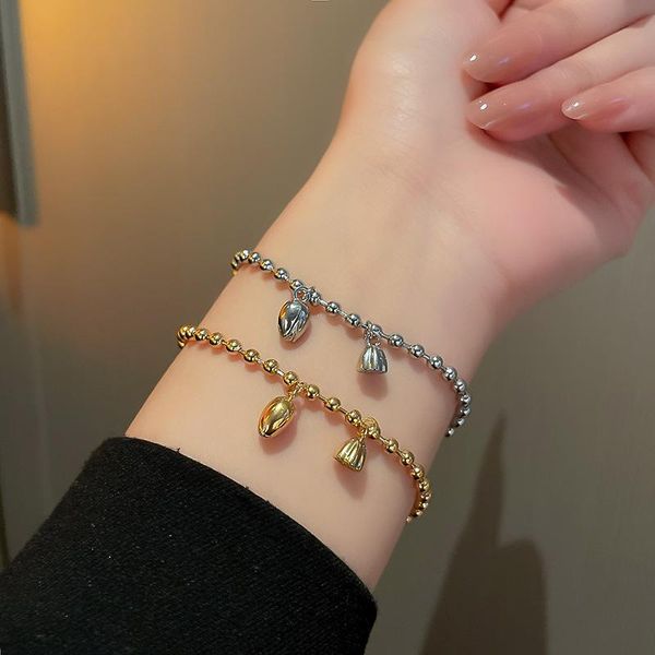 

charm bracelets vsnow minimalist stainless steel lotus root bracelet for women delicate gold silver color beaded bracele jewellery gifts, Golden;silver