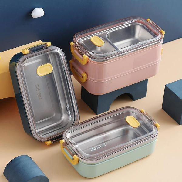 

stainless steel thermal lunch box office worker bento single/double layer student children storage container store dinnerware sets