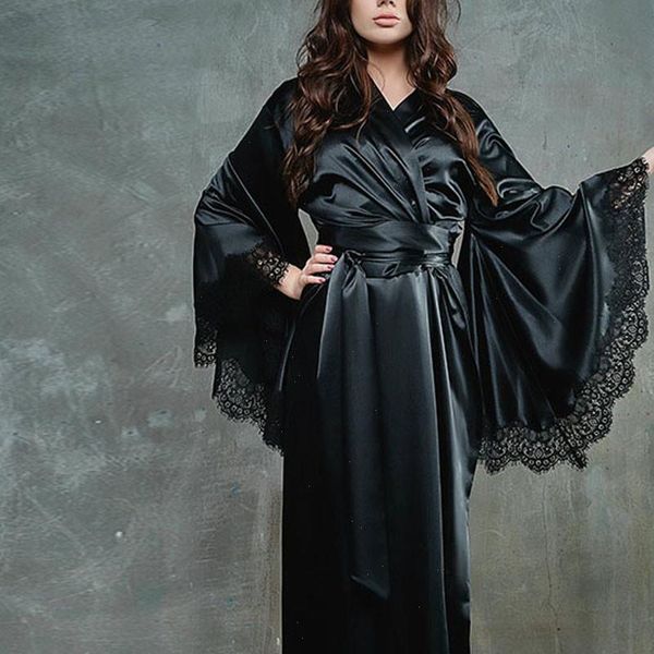 

lace silk nightdress kimono bride womens sleepwears bridesmaid bathrobe beach dress lingerie sleepwear robe, Black;red