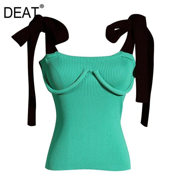 

women's tanks & camis deat women green bandage bow split joint knitting tank sleeveless personality fashion tide spring summer 2021 1u, White