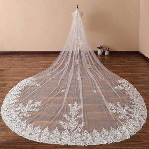 

bridal veils ivory lace veil cathedral wedding one tier chapel length boho white bride elbow,fingertip, w, Black