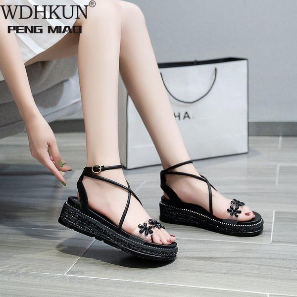 

women's sandals 2021 trend slanted heel women platform sponge cake fashion fairy style roman shoes, Black