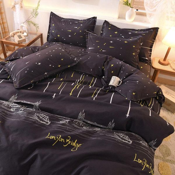 

bedding sets starry sky polyester set 3/4pcs twin double full  duvet cover flat bed sheet pillowcase linen bedroom bedclothes