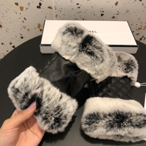 

five fingers gloves cashmere women in autumn and winter screen fingerless leather luxury, Blue;gray