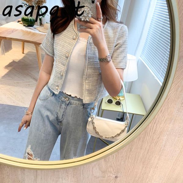 

fashion coats & jackets summer korean chic office lady o neck short sleeve jacket women single-breasted wild thin contrast women's, Black;brown