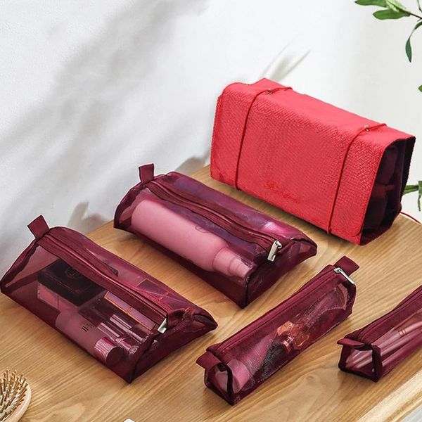 

pc large capacity foldable cosmetic bag removable mesh make up women makeup brush organizer travel toiletry bags & cases