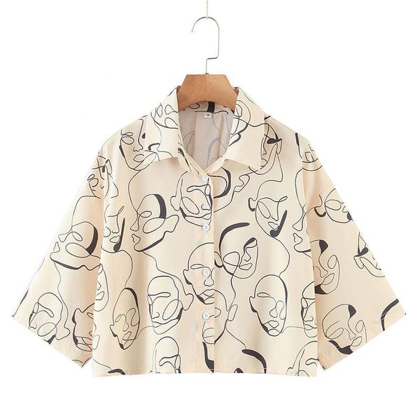 

women's blouses & shirts product lady character line printing shirt short blouse casual fashion top, White