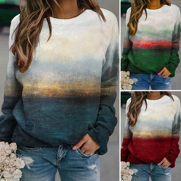 

blouses plus size fashion printed pullovers women's autumn blouse 2021 casual long sleeve blusas female gradient hoodies, White