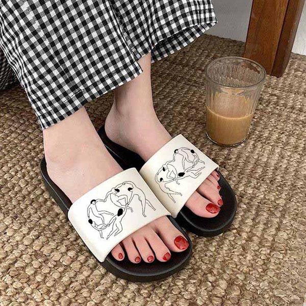 

slippers 2021 summer shoes women abstract body print open toe flip flops for harajuku women's, Black