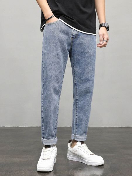 

men solid carrot jeans p6ts#, Blue