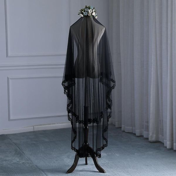 

bridal veils 3 meter wedding long lace edge veil with comb black accessories bride