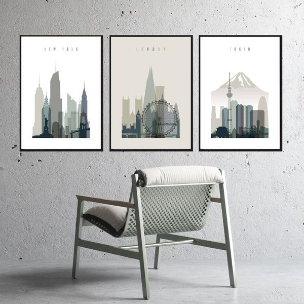 

wall stickers self-adhesive nordic london york tokyo skyline poster art painting pictures room office simple decor