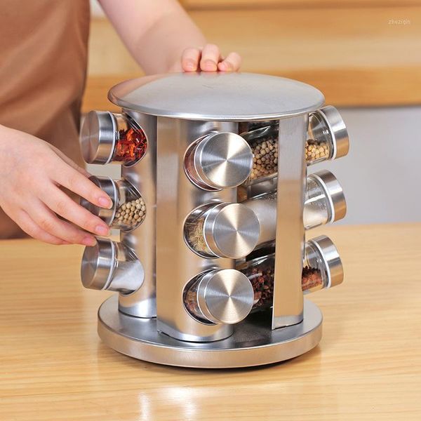 

storage bottles & jars stainless steel glass spice rotating jar set kitchen supplies food container spices seasoning box bottle