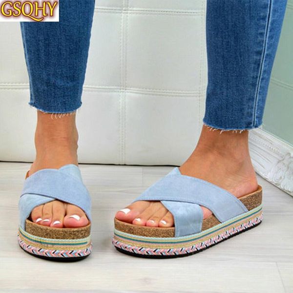 

women summer platform slippers ladies causal slides cross strap woman flat soft pu leather female shoes plus size 2021, Black