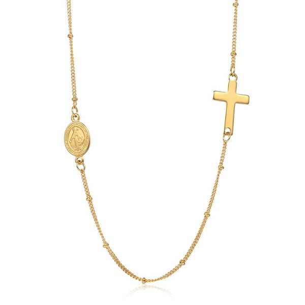 

pendant necklaces cross crucifix virgin mary bead chain choker necklace stainless steel collar statement christian women jewelry dn270, Silver