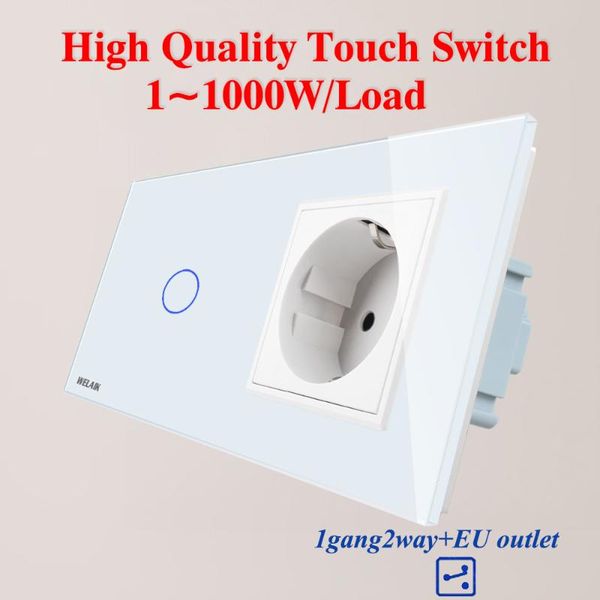 

smart home control welaik 2frame-crystal-glass panel-wall switch-eu touch-switch screen-eu wall-socket 1gang-2way ac250v a29128ecw/b