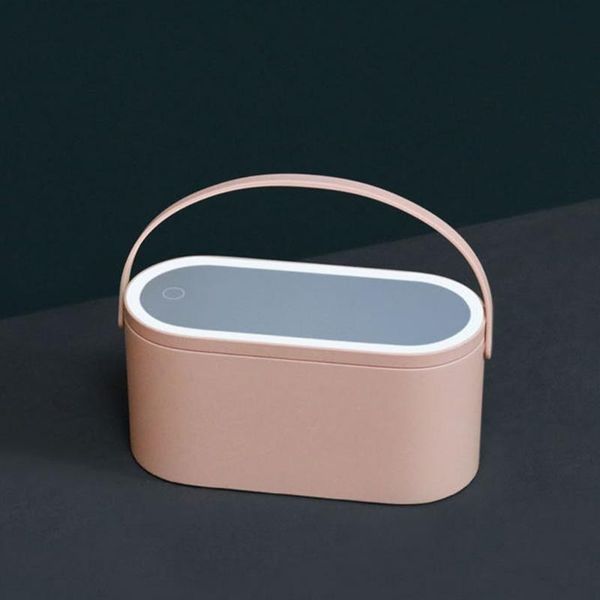 

compact mirrors portable makeup organizer box led light deskcase dust-proof type comestic container storage